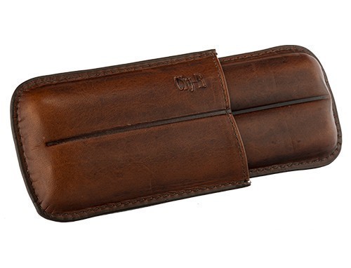 ETUI 2 CIGARES CUIR BRUN RETRO