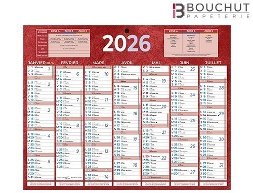 CALENDRIER 2027 21X27 7 MOIS RECTO VERSO ROUGE(25)