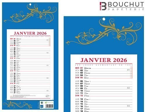 CALENDRIER 2027 EPHEM. MENS. SUR PLAQUE 36x19cm
