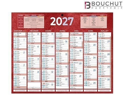 CALENDRIER 2027 21X27 7 MOIS RECTO VERSO ROUGE(25)