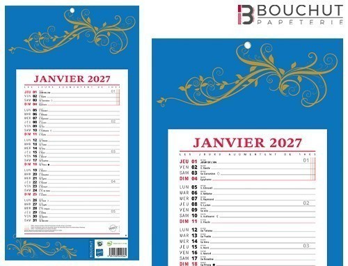 CALENDRIER 2027 EPHEM. MENS. SUR PLAQUE 36x19cm