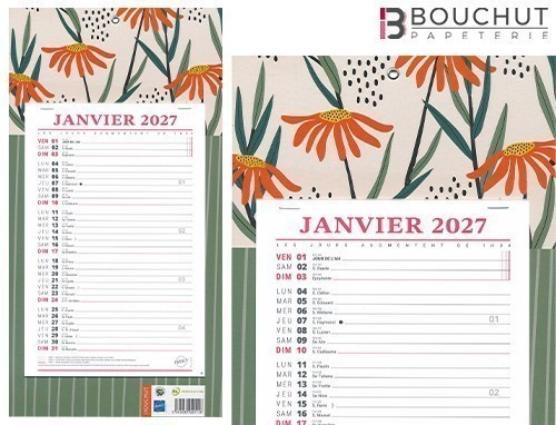 CALENDRIER 2027 EPHEM. MENS. SUR PLAQUE 36x19cm