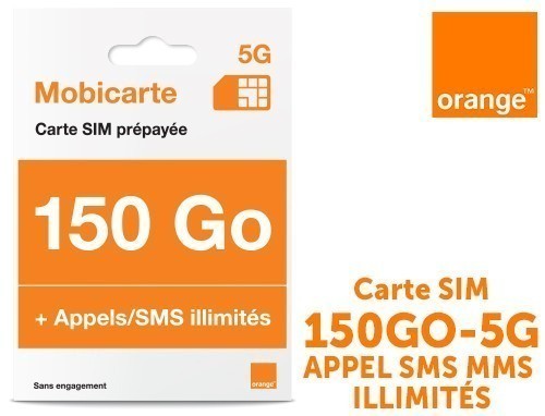 Carte Sim Orange 5G 150 Go Appels Sms Illim.