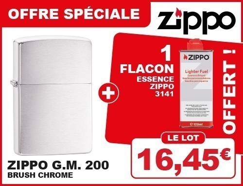 Offre 1 Zippo Chrome Brosse Égale 1 Bidon Ess. Grt.