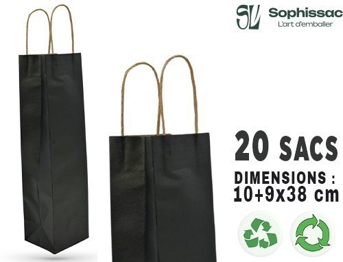 20 Sacs Bouteille Kraft Noir 10 9X38Cm (10)